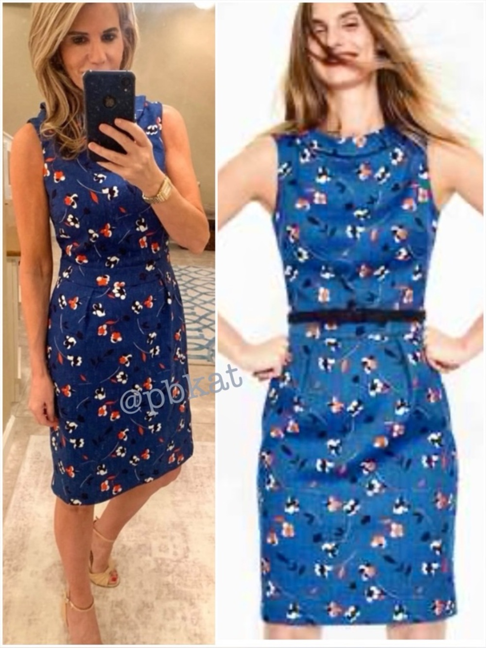 Boden Martha Blue Fitted Jackie O Red Floral Dress